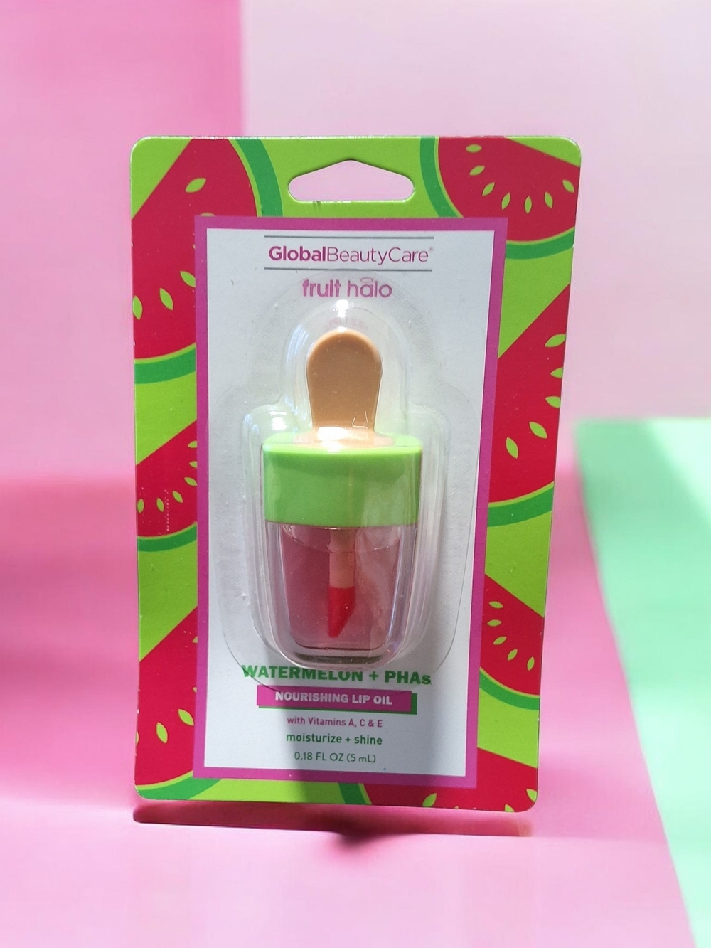 GlobalBeautyCare Fruit Halo Watermelon Lip Oil - Green & Pink